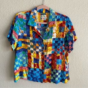 JAMS WORLD colorful plaid cropped button up Abstract Artsy